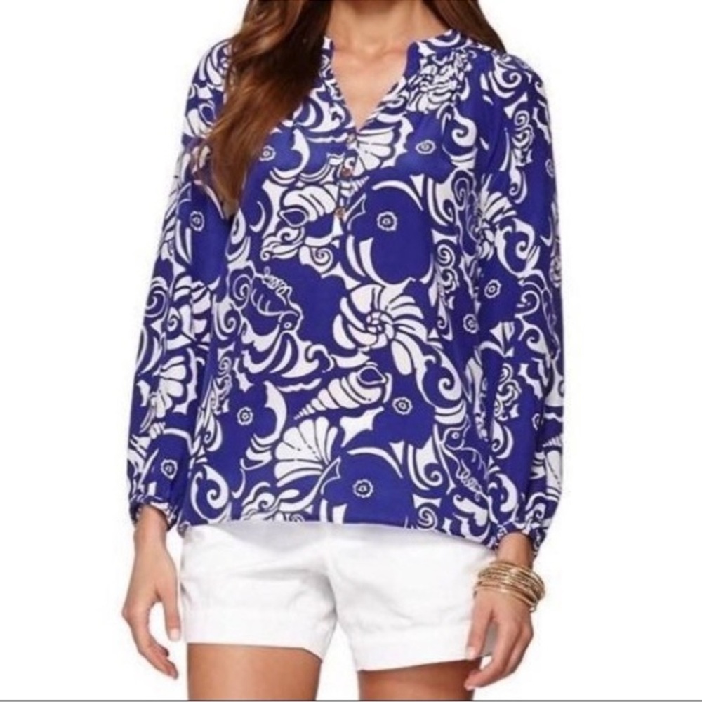 LILLY PULITZER Elsa Tide Pools Women's Top Blouse Size XS GUC - Picture 2 of 6